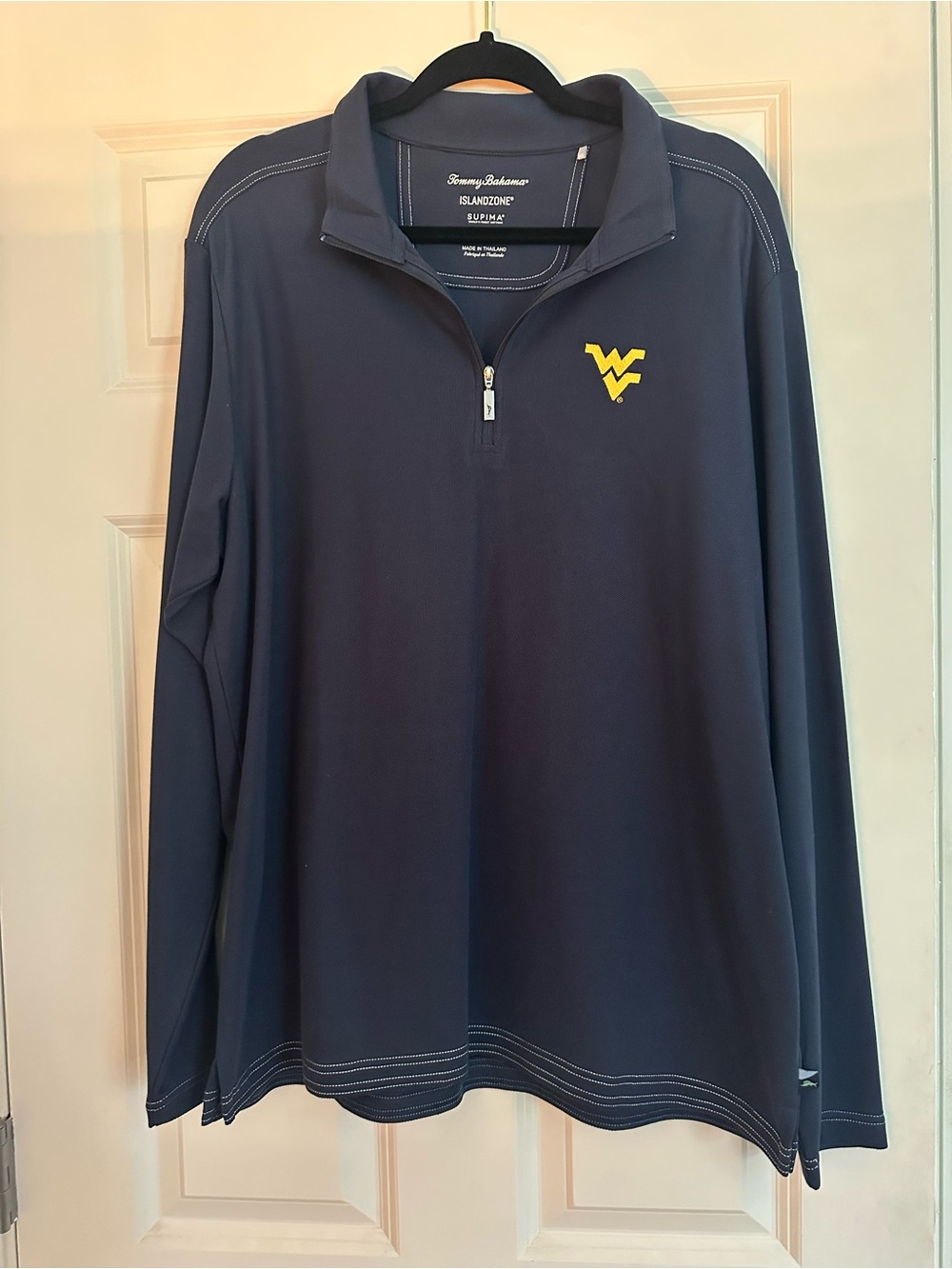 Tommy Bahama WVU West Virginia Mountaineers IslandZone 1/4 Zip Pullover Navy L